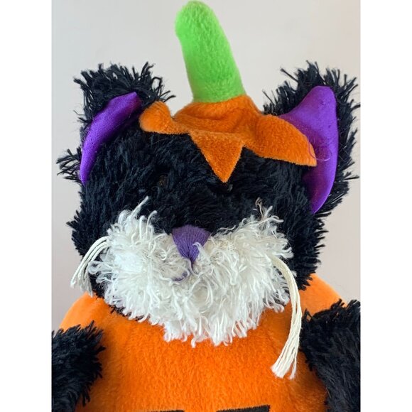 Halloween Plush Black Cat In Pumpkin Costume By PBC International Jack-o-Lantern - Picture 2 of 11